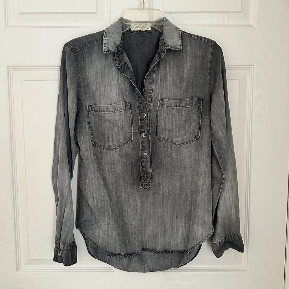 Bella Dahl Denim Tencel Chambray Button Down Long Sleeve Shirt Grey, Size XS